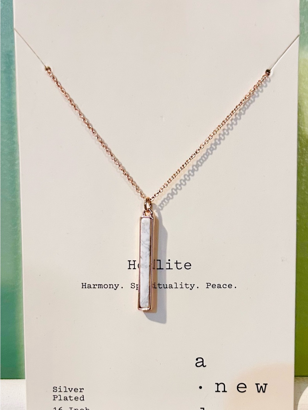 a new day Rose Gold Howlite Vertical Bar Necklace